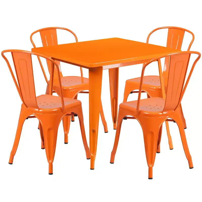 Flash Furniture Commercial Grade 31.5 Square Metal Indoor-Outdoor Table Set with 4 Stack Chairs