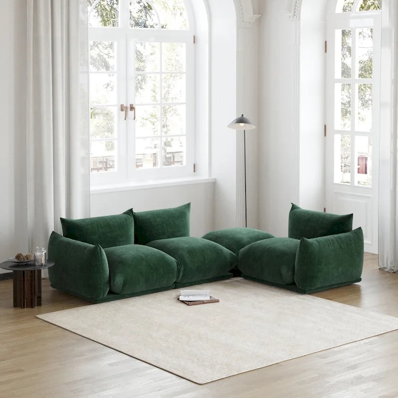103.9 L-Shaped Sectional Sofa Chenille Fabric 3-Seat Couch with Ottoman
