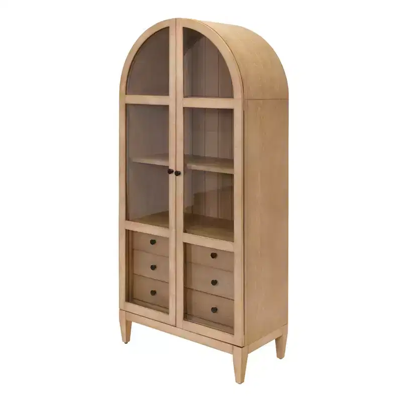 78" Modern Wood Arched Bookcase Laurel Collection Light Brown - Martin Furniture: Vertical Storage, 3 Drawers