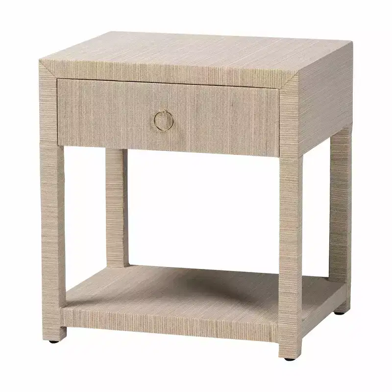 Bohemian Woven Natural Grasscloth 1-Drawer Nightstand