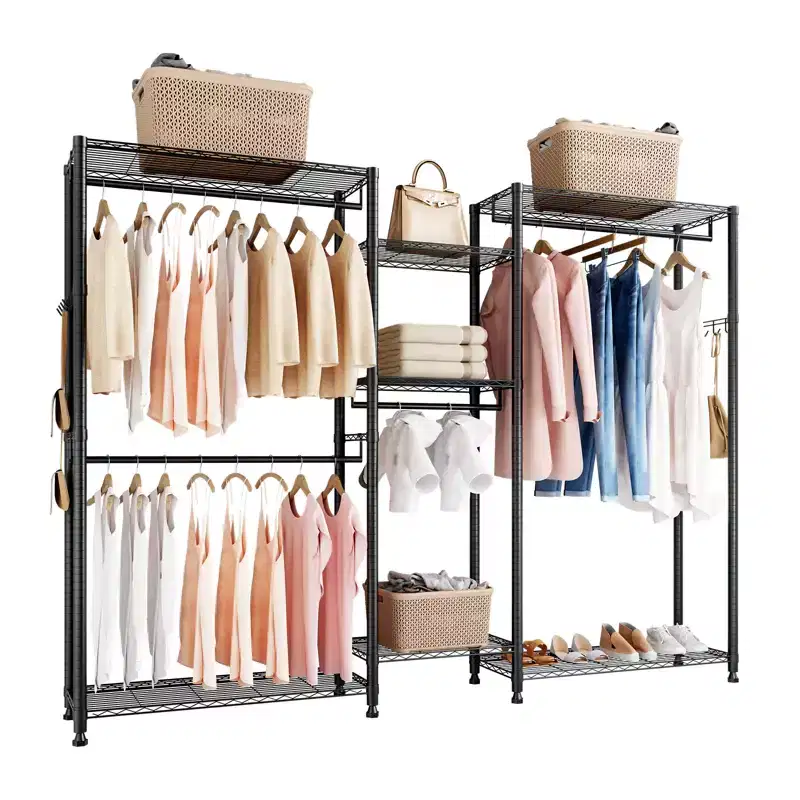 VEVOR Clothing Garment Rack,Heavy Duty Closet Wardrobe,7 Adjustable Tiers Clothes Racks with Steel Frame,850lbs Load Capacity with 4Hanging Rods,Black