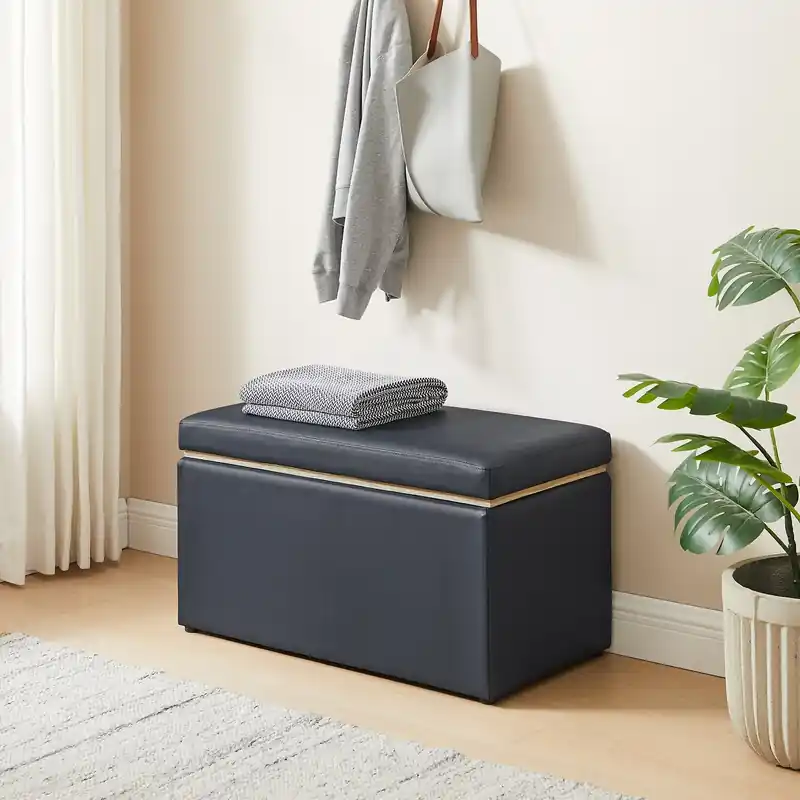 32 Storage Ottoman - Navy Faux Leather