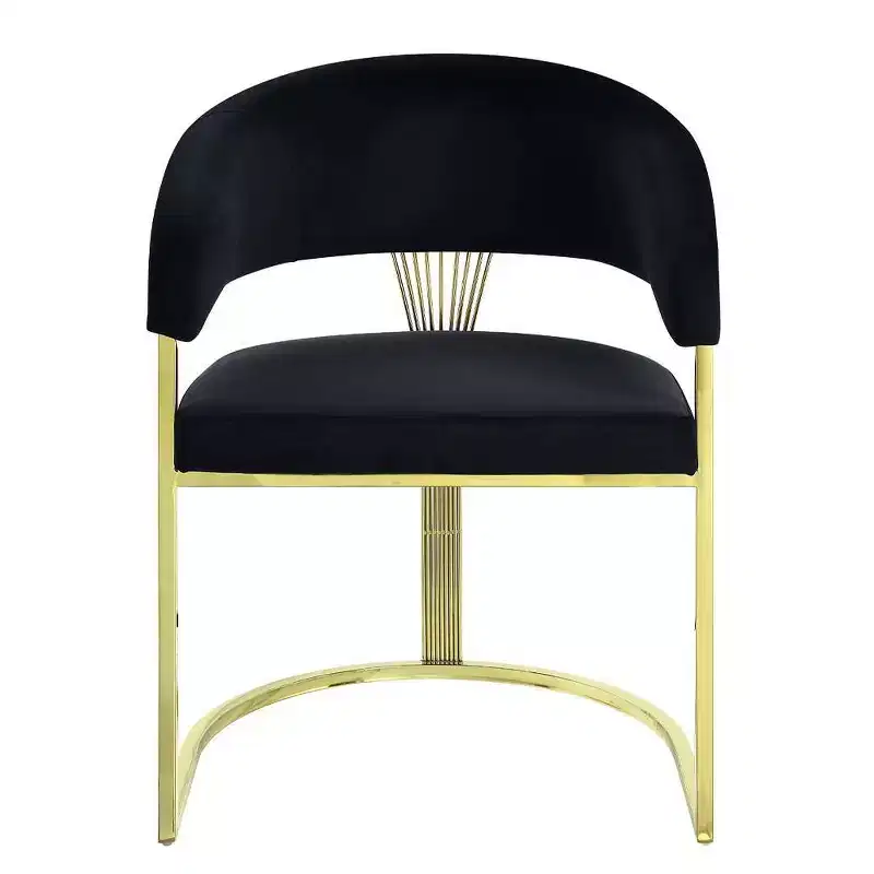 20" Accent Chair Black Velvet/Mirrored Gold -: No Assembly, Stainless Steel Frame