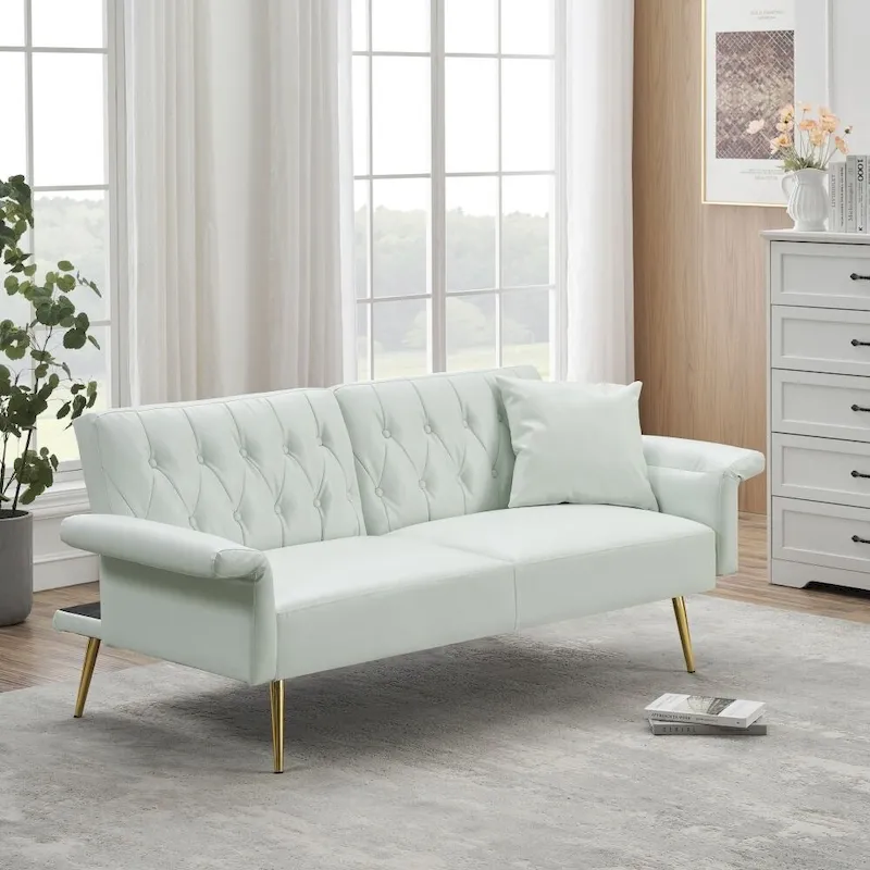 Faux Leather Sofa Bed with Adjustment Armrest