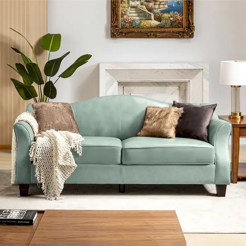Sandra 81.5 Classic Genuine Leather Sofa With Solid Wood Legs By HULALA HOME