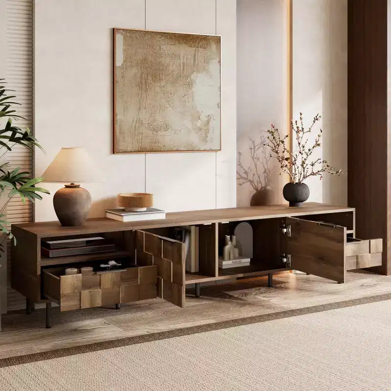 GDFStudio Amiri Mid Century Modern TV Stand with 2 Drawers and Cable Management