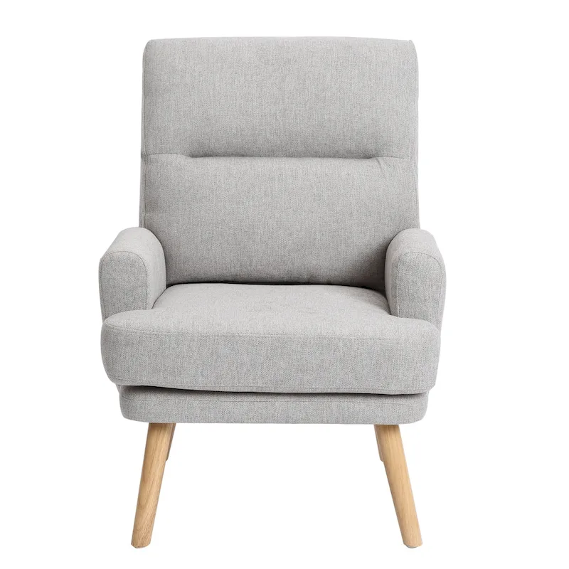 Accent Chair with Ottoman Set, Fabric Armchair with Wood Legs and Adjustable Backrest , Mid Century Modern Comfy Lounge Chair