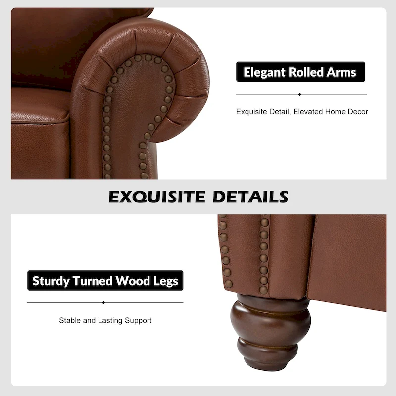 Balvino 81 Wide Transitional Genuine Leather Rolled Arm Sofa with Nailhead Trim and Removable Cushions