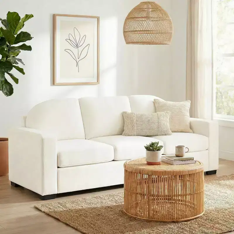 Christopher Knight Home Noor Modern 84.7 3-Seater Wooden Chenille Upholstered Sofa with Curved Backrest