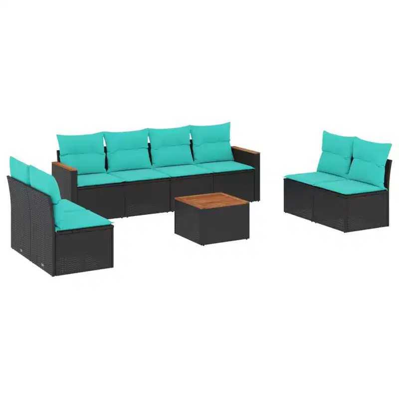 vidaXL 9 Piece Patio Sofa Set with Cushions Black Poly Rattan