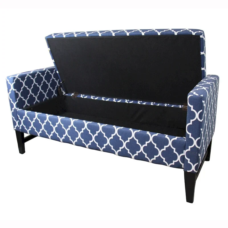 Upholstered Storage Bench with Patterned Fabric