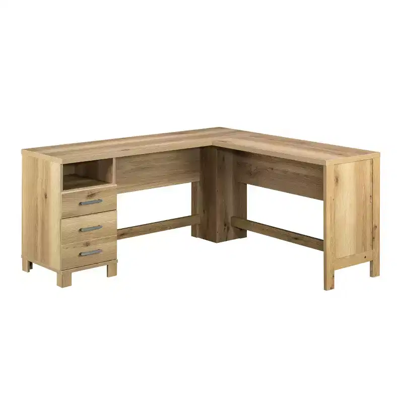 L-Shaped Desk with File Drawer Timber Oak