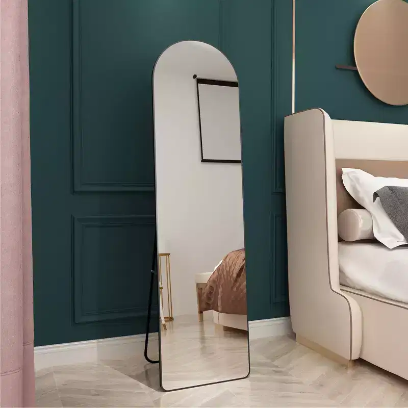 Okak 59*16.5IN Elegent Full Body Mirror with Aluminum Alloy Frame, Arched Standing Mirror, Floor Mirror for Living Room, Makeup Room, Black