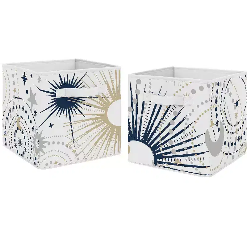 Boy or Girl Gender Neutral Unisex Kids' Decorative Fabric Storage Bins Celestial Blue Gold and Grey