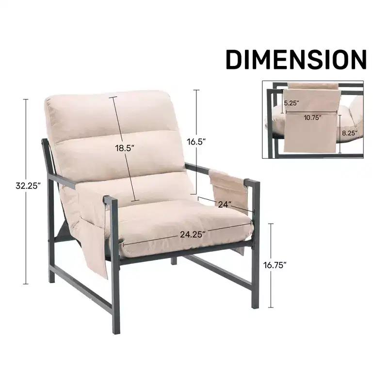 Upholstered Sling Accent Chair with Metal Frame - Modern Style