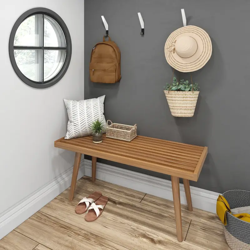 Plank and Beam Mid Century Single Wood Entryway Bench - 41.3 L x 16.5 W x 17.5 H