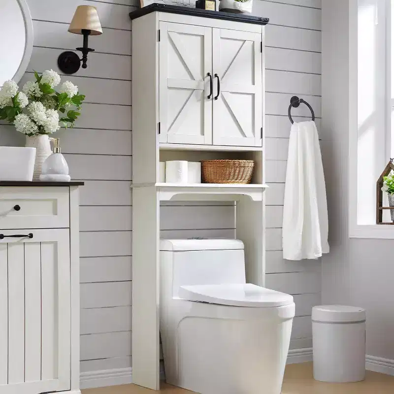 67 Over The Toilet Storage Cabinet, Farmhouse Bathroom Floor Cabinets with Adjustable Shelf & Door