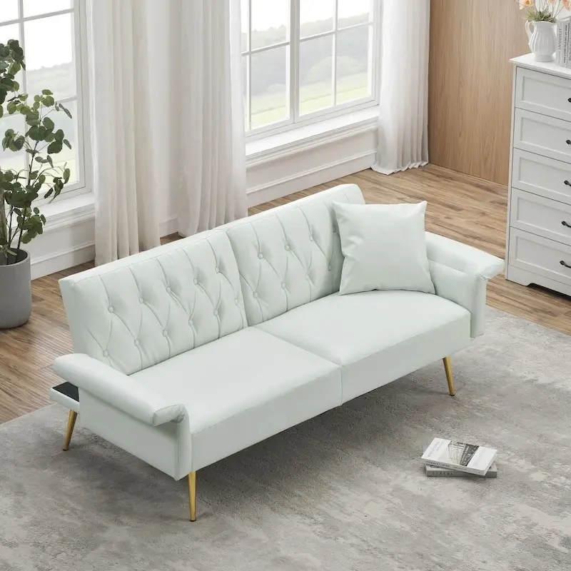 Faux Leather Sofa Bed with Adjustment Armrest