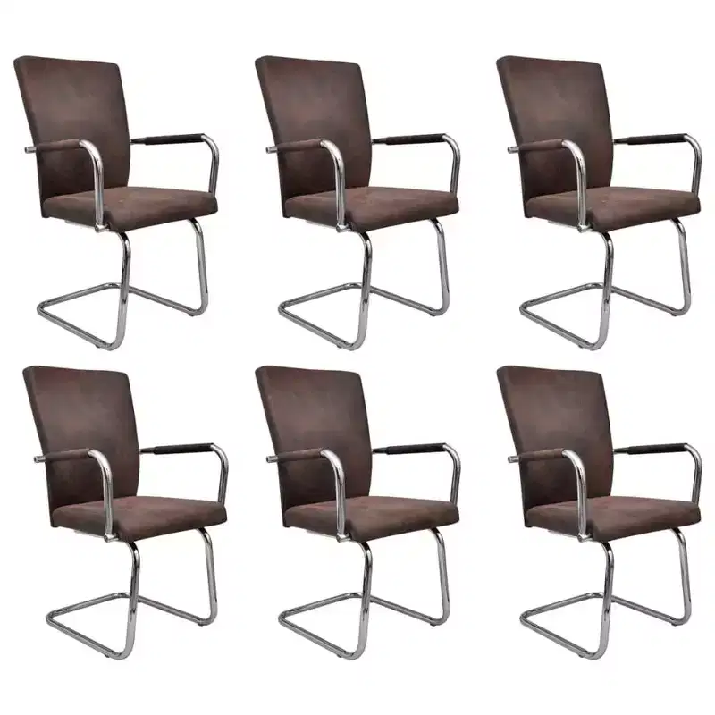 vidaXL Dining Chair Set of 2 Brown Faux suede leather, powder-coated iron