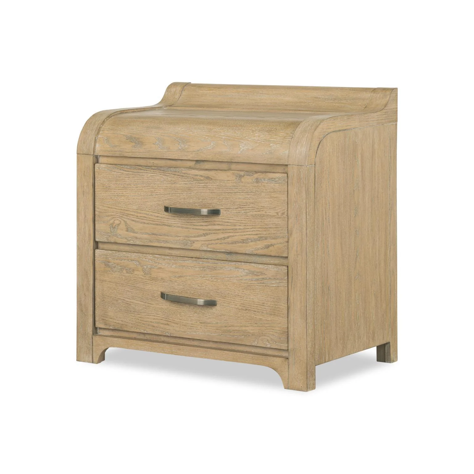 2 Nightstands d product Features Soft Finish Gentle Case Shaping Brushed Silver Hardware 2