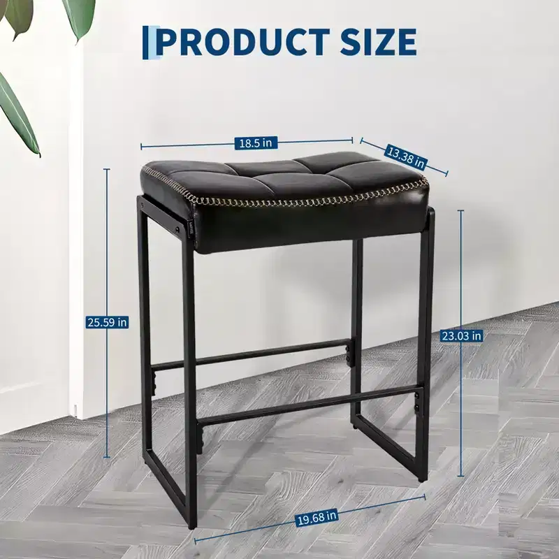 24 Modern Saddle Counter Stool, Waxed PU Leather Bar Stool with Curved Seat & Footrest for Kitchen Island, Living Room, Dining & Cafe