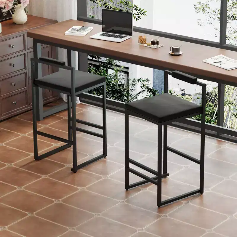 Okak Modern Set of 2 Velvet Padded Bar Stools with Footrest & Sturdy Base,Upholstered Counter Height Dining Chairs