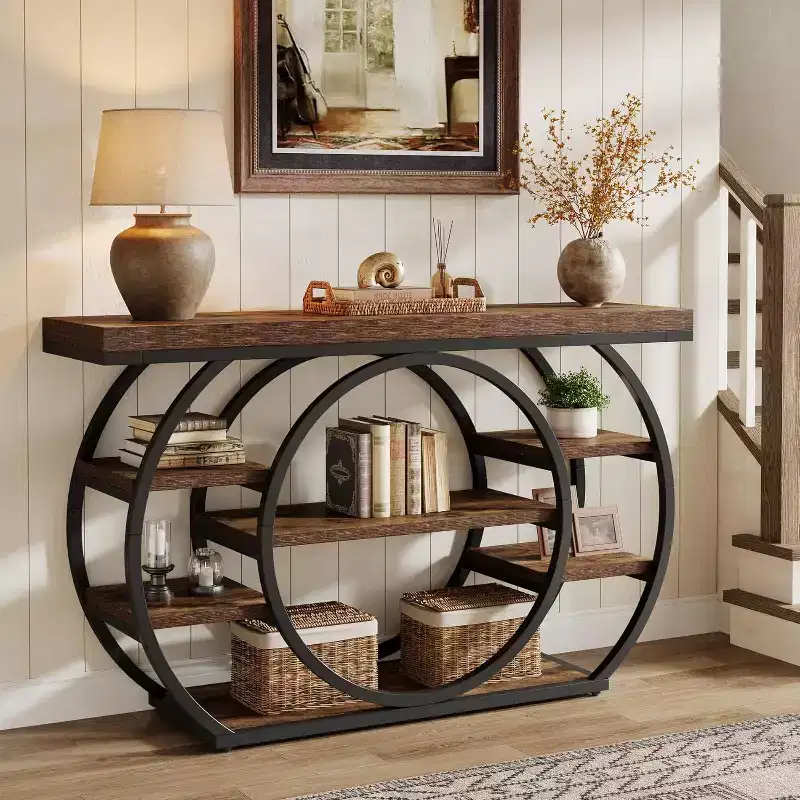 47-Inch Console Table, 5-Tier Industrial Entryway Table, Narrow Sofa Table for Living Room, Hallway, Foyer
