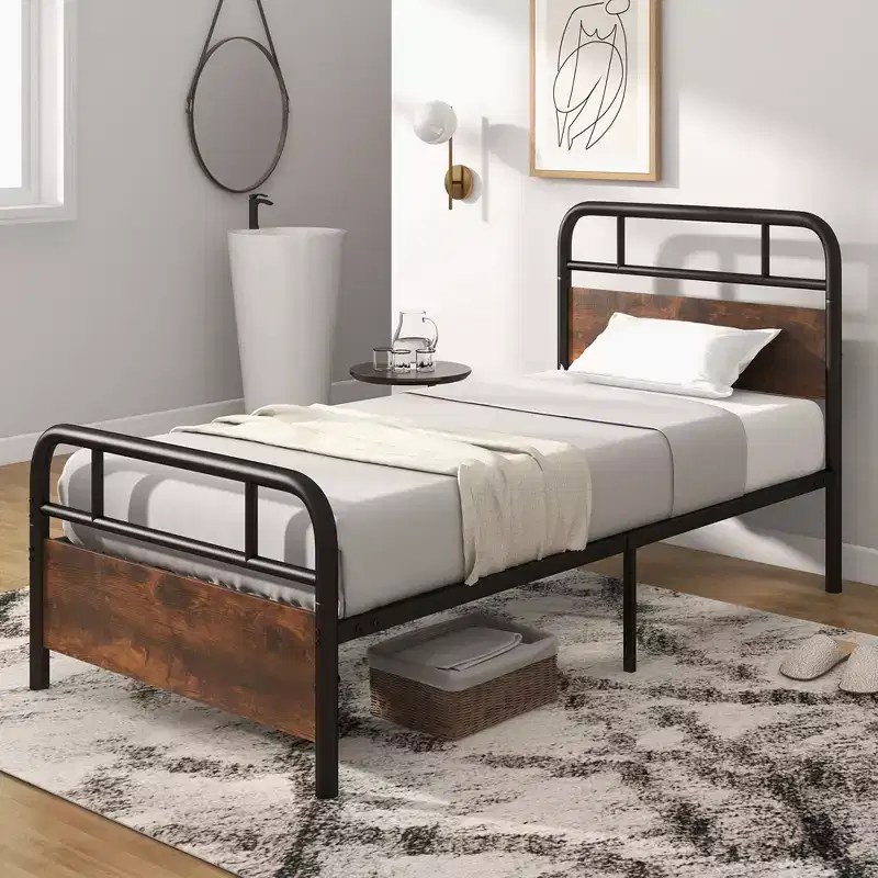 Metal Platform Bed Frame with Industrial Headboard