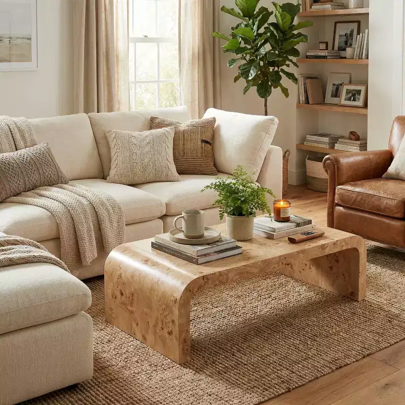 Modern Waterfall Coffee Table with Curved Edges