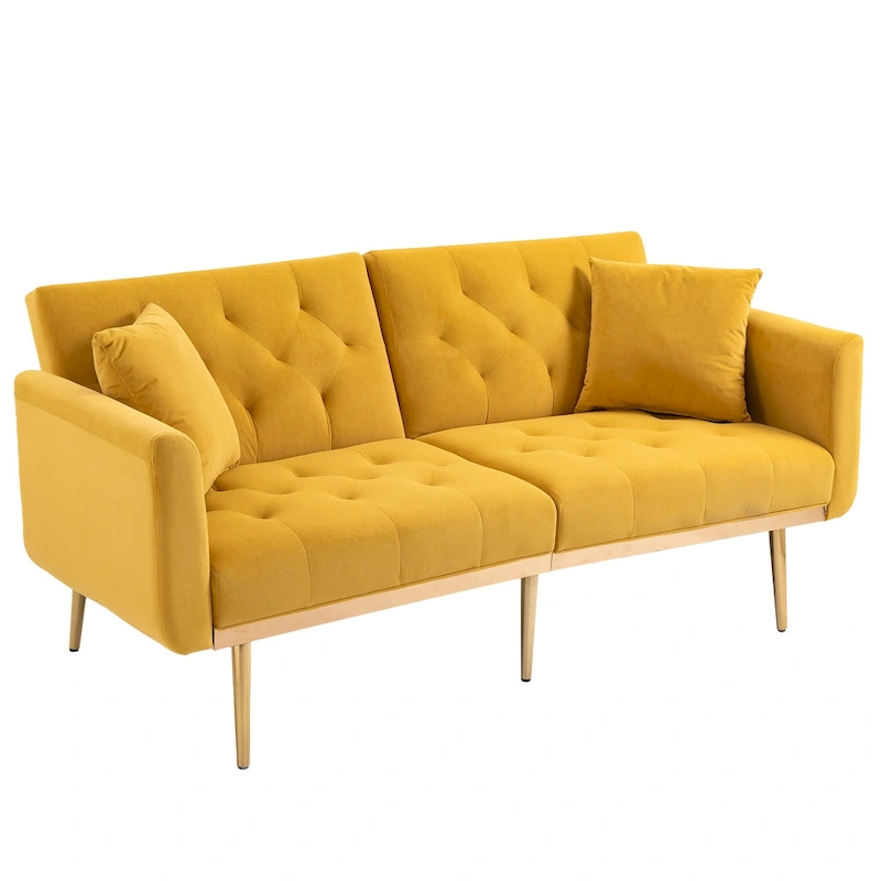 65.35 Velvet Futon Sofa Bed with Adjustable Backrest
