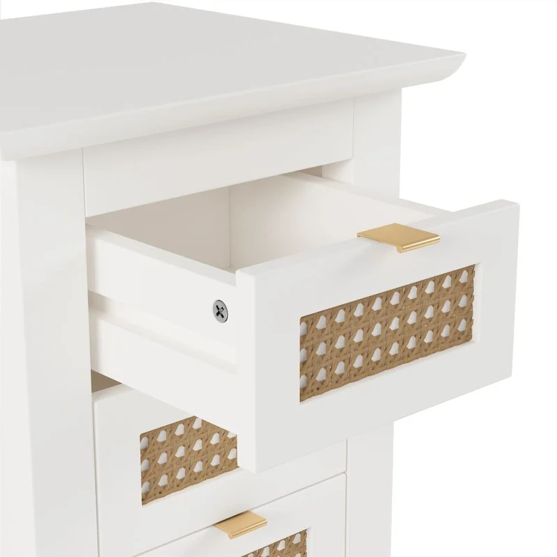 Wooden Nightstands Set of 2 with Rattan-Woven Surfaces and Three Drawers