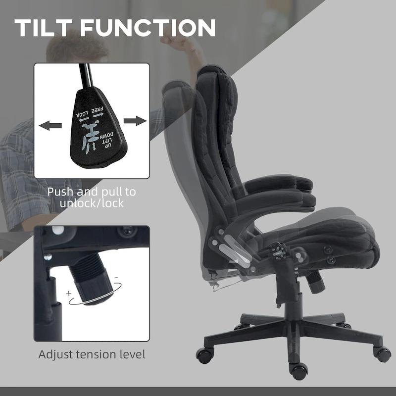 HOMCOM 6 Point Vibrating Massage Office Chair with Heat, Linen High Back Executive Office Chair with Reclining Backrest
