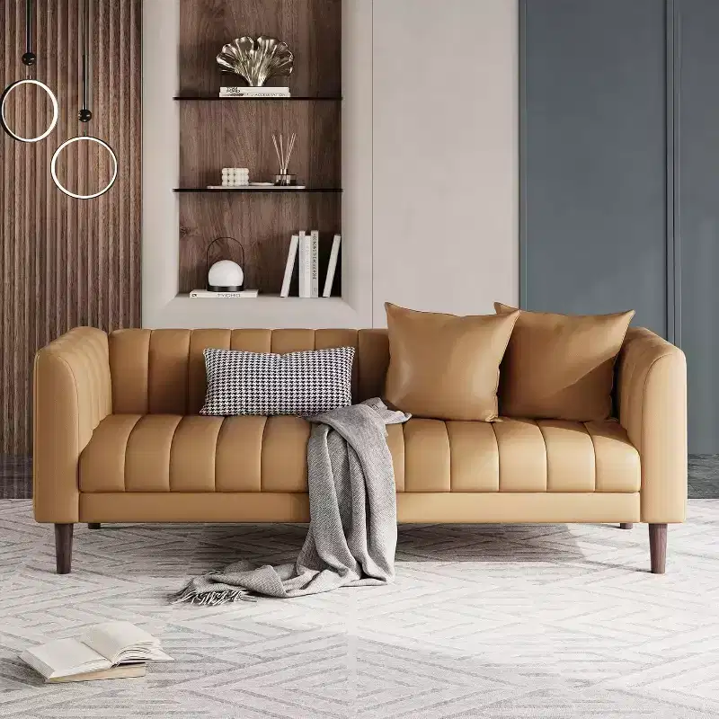 3-Seater Striped Sofa | Orange Other Materials | For Living Room, Apartment