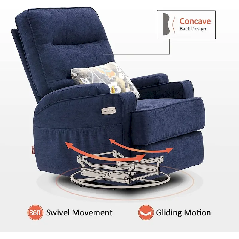 MCombo Electric Power Swivel Glider Recliner Chair with Heat and Massage, Fabric 7752