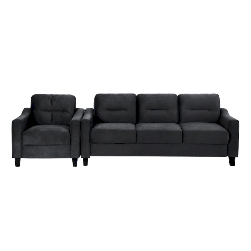 Black 76.7 Velvet 3-seater Sofa with Hardwood Frame and High-Density Foam