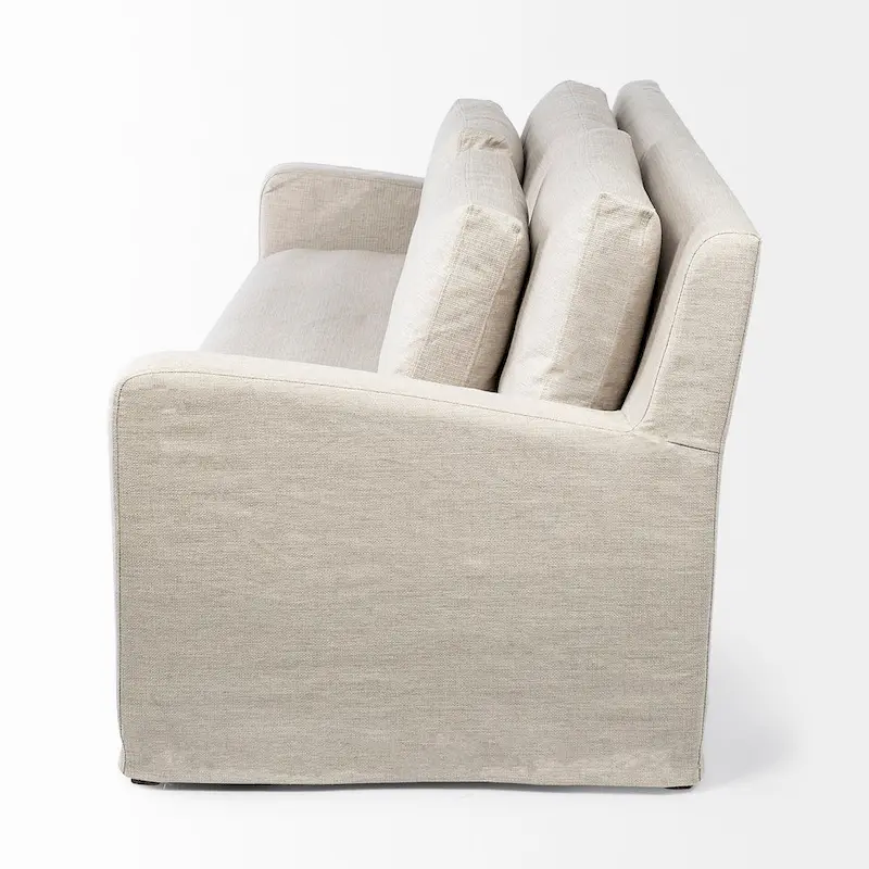 Denly Beige Fabric Slipcover w/ Double Stacked Back Cushions Sofa - 92.5W x 38.2D x 34.5H