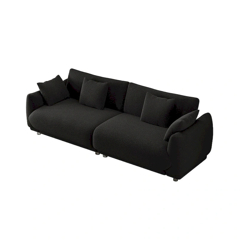 86.6 Modern Teddy Velvet Triple Sofa with 4 Pillows and Metal Legs