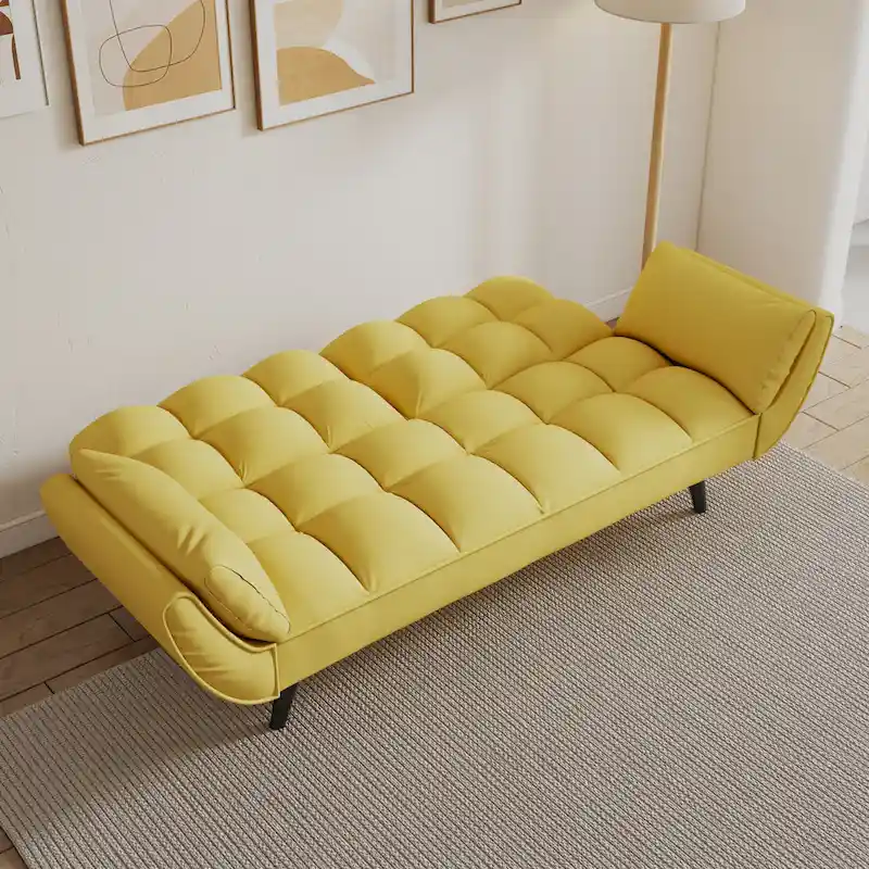 57 Sofa Bed,Polyester Blend Comfy Futon Couch Bed with 2 Square Pillows, Convertible Sleeper Sofa with Adjustable Backrest