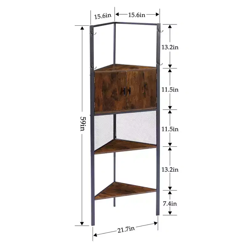 VECELO Corner Cabinet, Tall Storage Shelf with Triangle Wooden Shelves, Bookshelf for Small Space, Brown