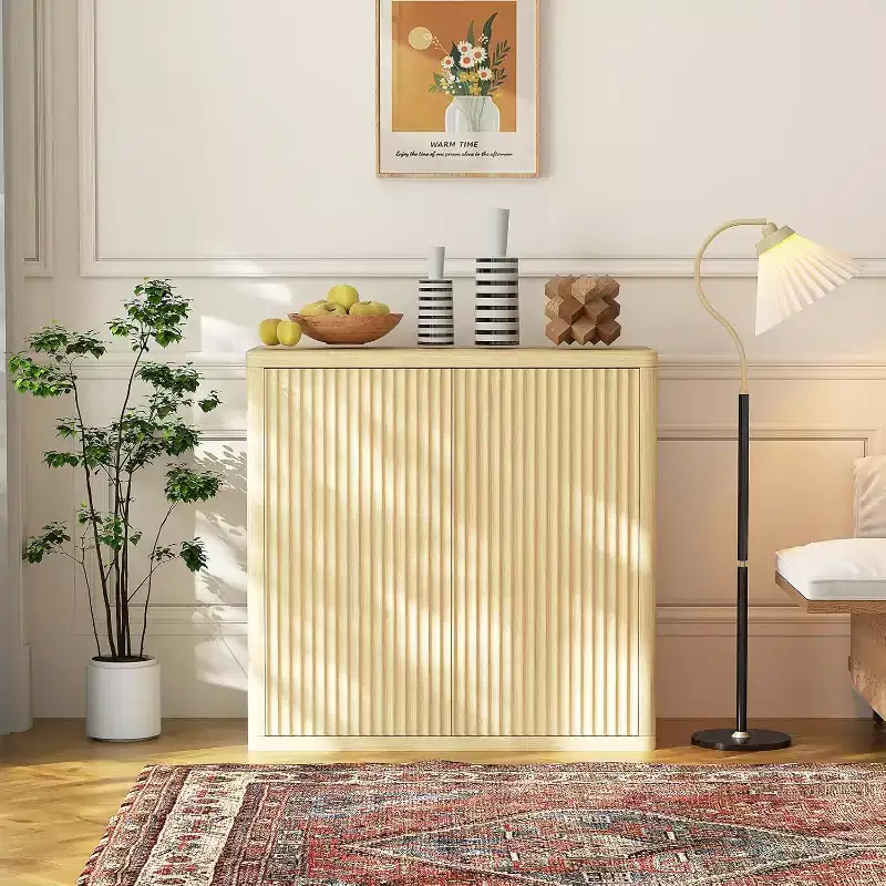 CuisinSmart 34.6 Wooden Sideboard Buffet Cabinet with 2 Fluted Doors & Adjustable Shelves, Free Standing Coffee Bar for Dining Room Living Room