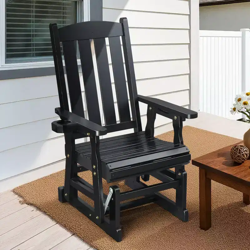 Karl Home | 32 in. Solid Wood Patio Glider Chair with Cup Holder