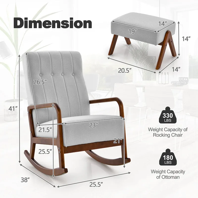 Costway Rocking Chair with Ottoman Upholstered Fabric Glider Rocker - See Details
