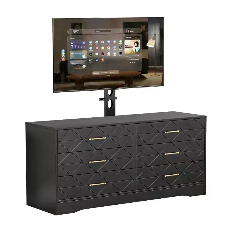 Modern TV Stand Dresser with Adjustable Mount for 32-80 Inch TVs  6 Drawer Storage Cabinet  Media Console Table  Bedroom & Living Room Furniture