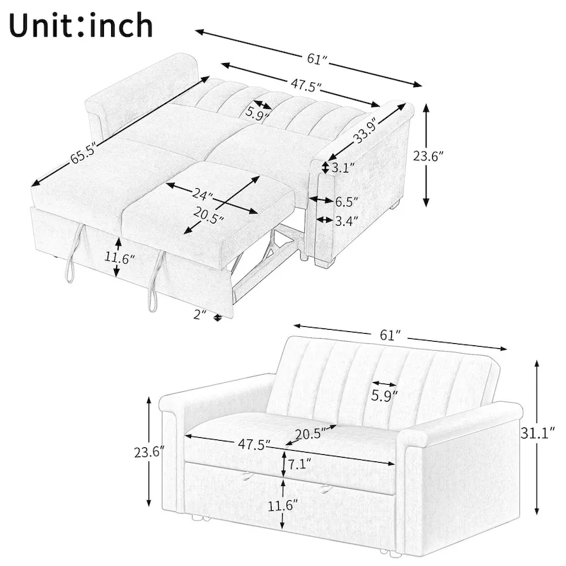 Convertible Soft Cushion Sofa Pull Bed