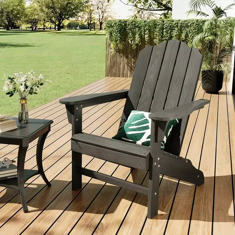 HDPE Adirondack Patio Chair  Wood Texture Outdoor Accent Chair for Garden, Deck & Poolside