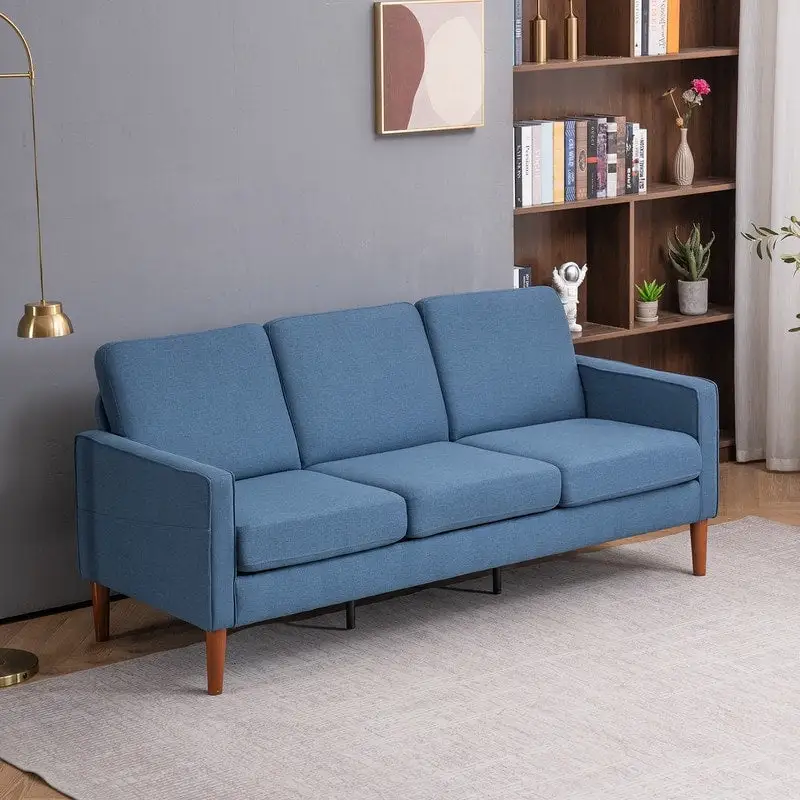 Three Seats Without Chaise Concubine Solid Wood Frame Sofa