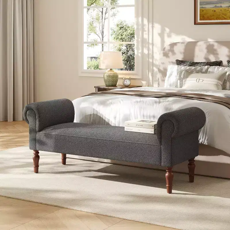 Coral Traditional Teddy Upholstered Bench with Rolled Arms