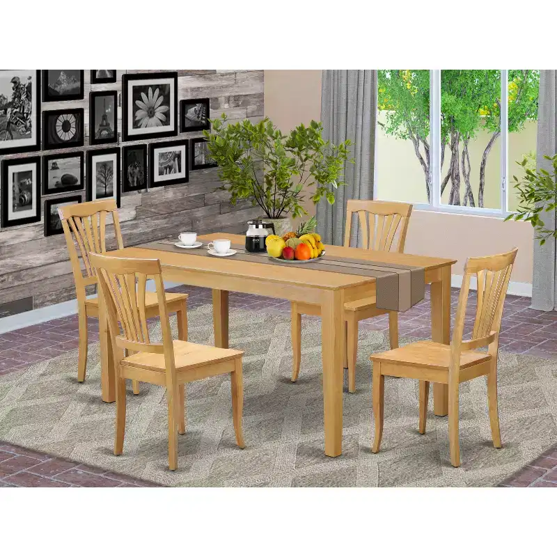 HomeStock 5-Piece Rectangle Natural Oak Finish Solid Wood Top Dining Table with 4 Chairs