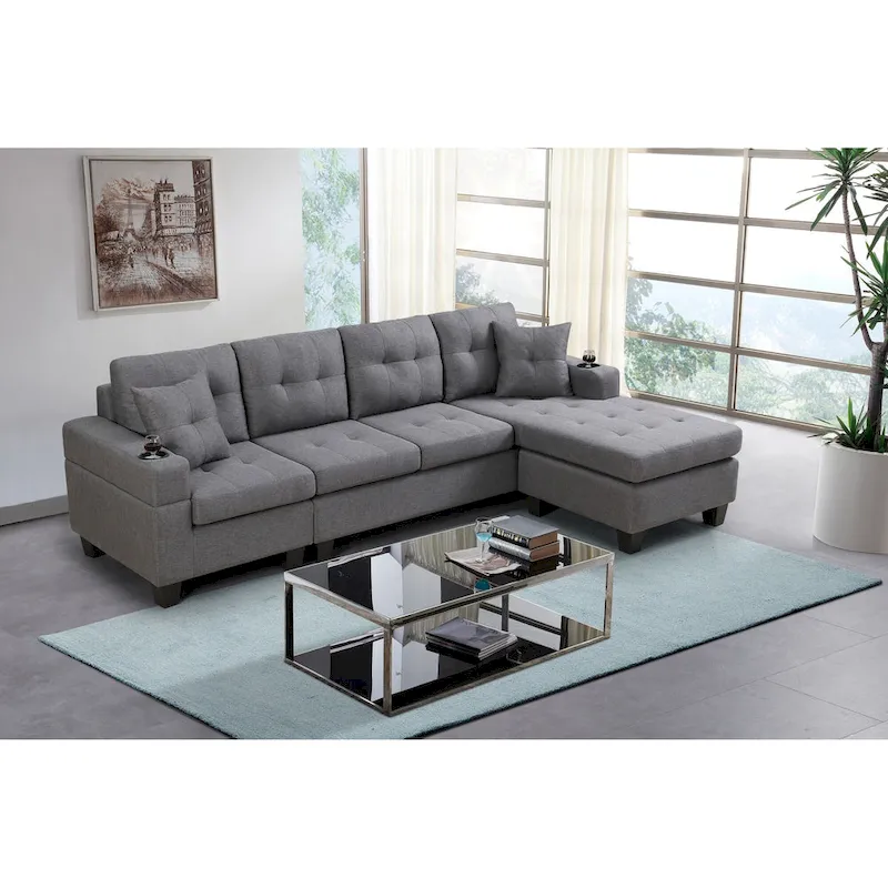 Living room sofa with convertible chaise longue