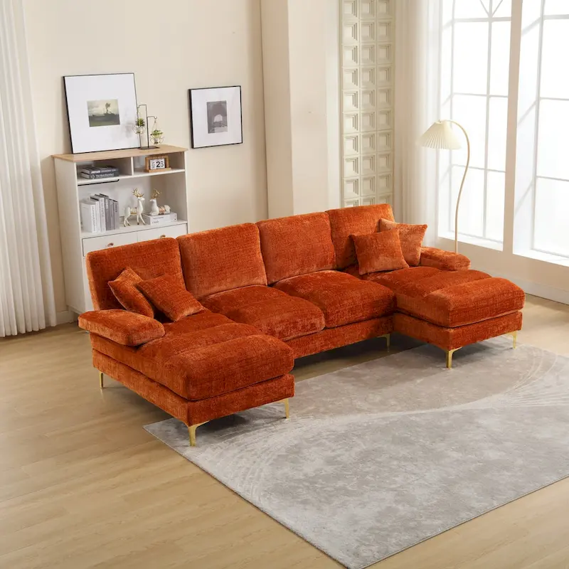 UNITED Modern Large chenille Fabric U-Shape Sectional Sofa